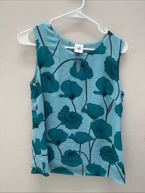 CAbi Teal Floral Keyhole Sleeveless Top